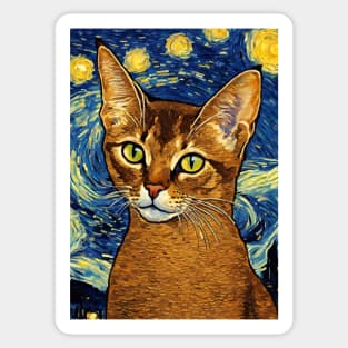 Abyssinian Cat Breed Painting in a Van Gogh Starry Night Art Style Sticker